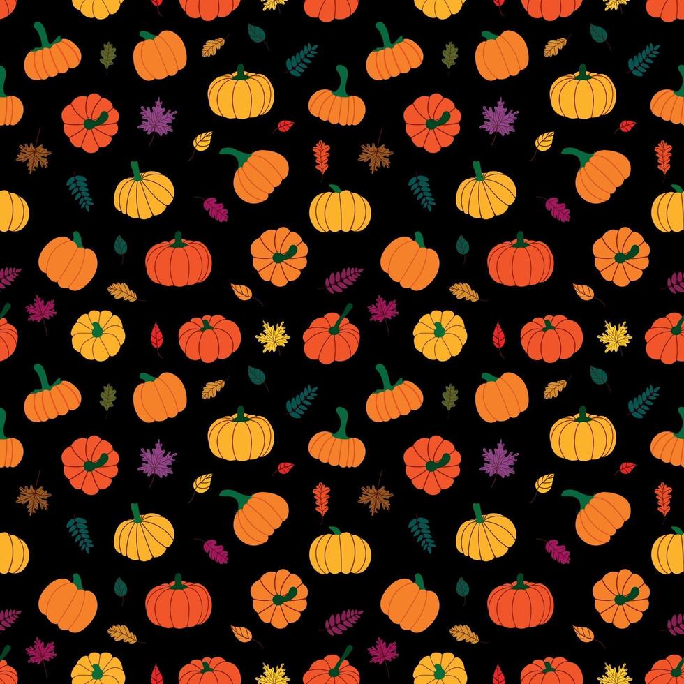 kleurrijke herfstbladeren en pompoenen. vector illustratie