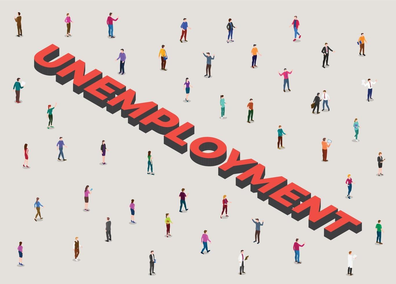 werkloosheidsconcept met mensenmassa naast grote tekst vector