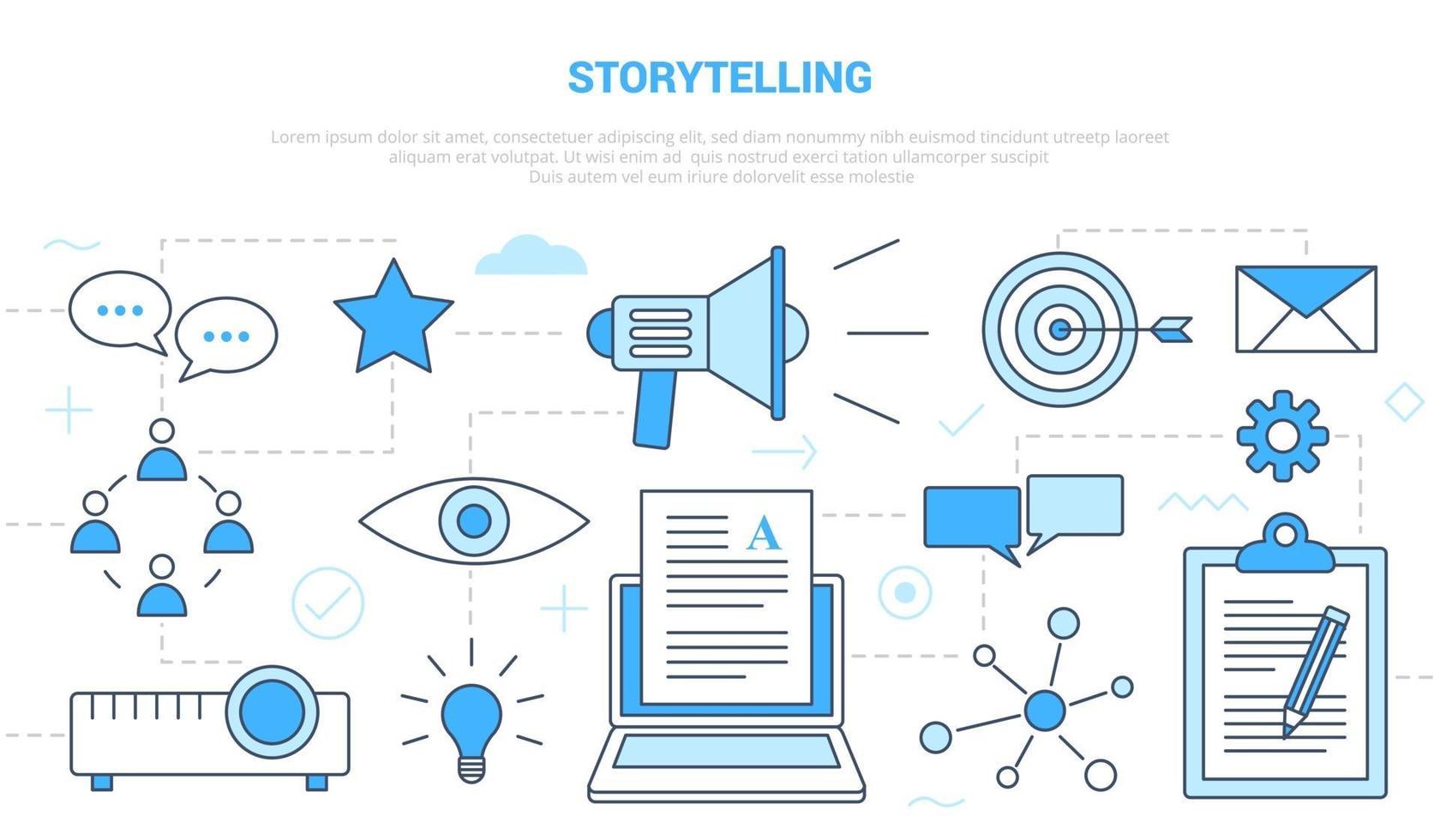 storytelling concept met icon set sjabloon banner vector