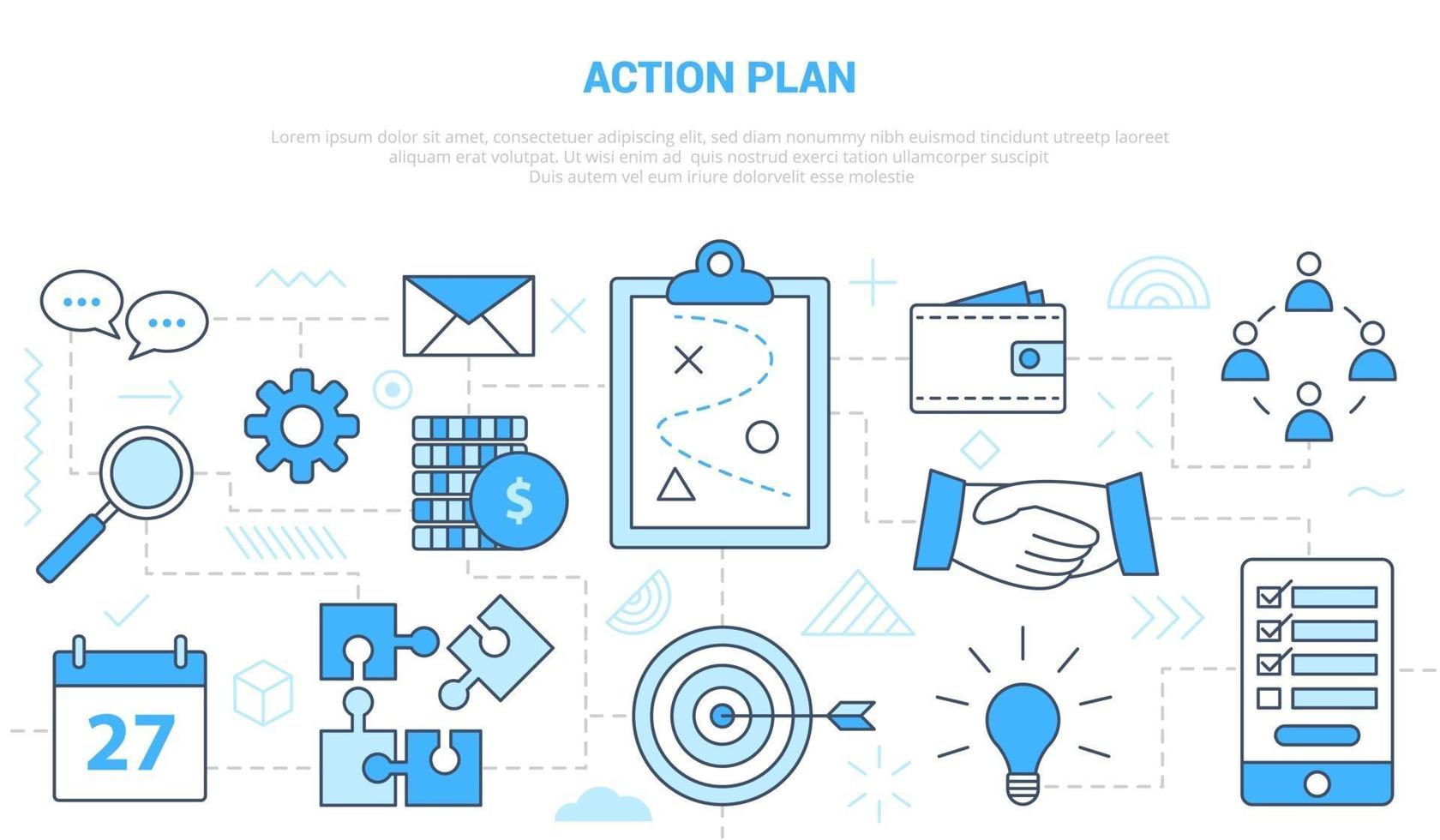 business actieplan concept met icon set sjabloon banner vector