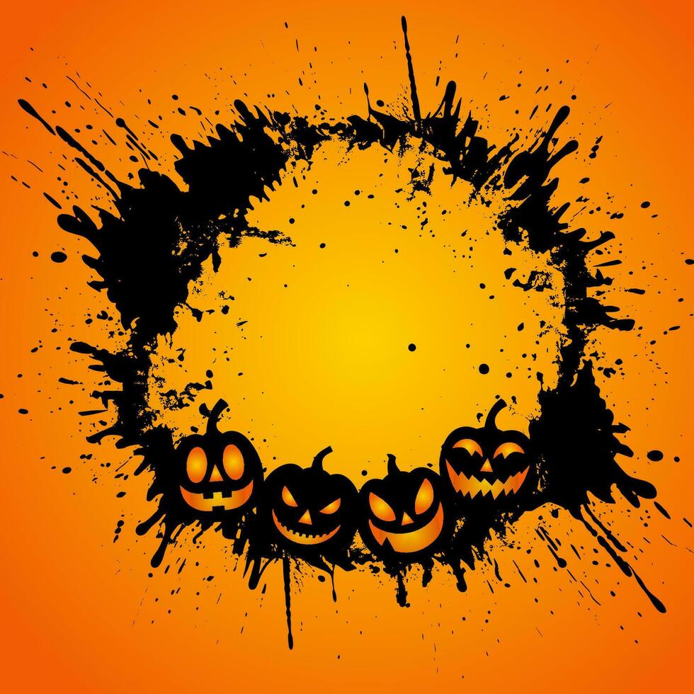 grunge halloween achtergrond met spookachtig pompoenen vector