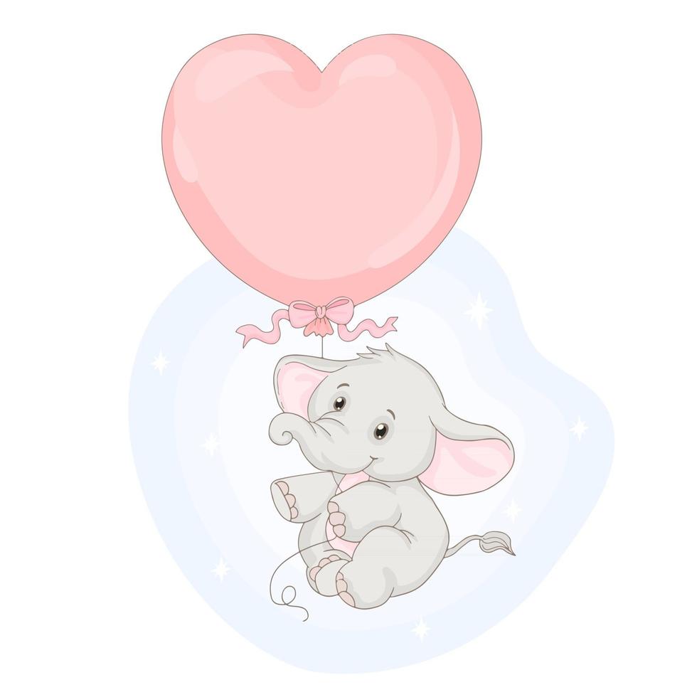 lieve babyolifant met ballon voor valentijnsdag vector