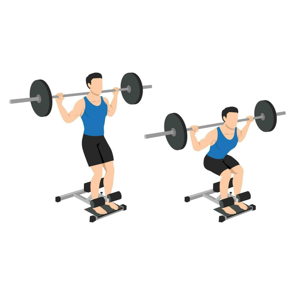 Mens aan het doen barbell mietje hurken oefening. vector