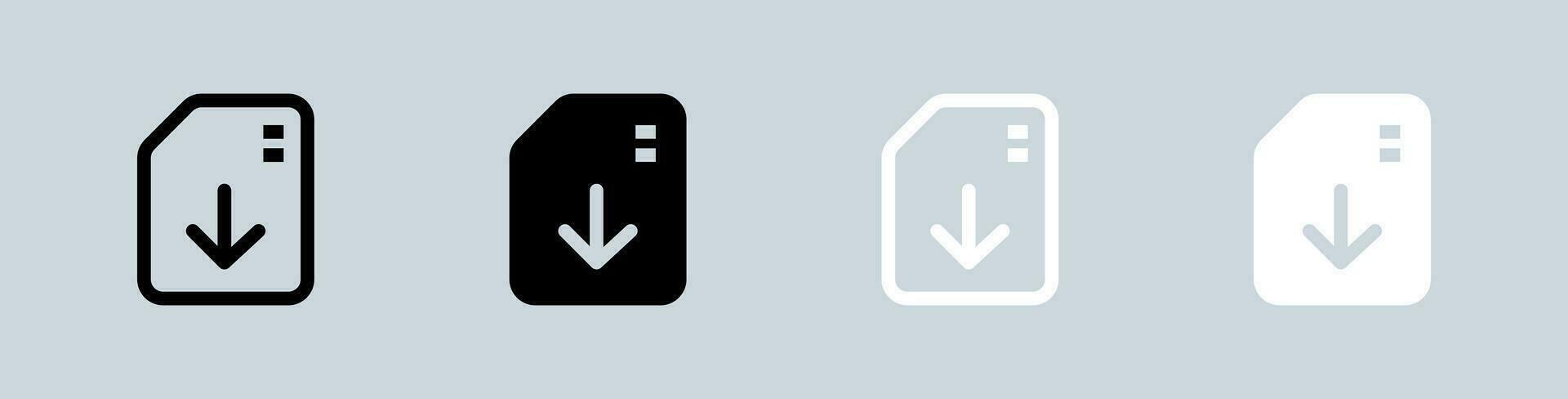 importeren icoon reeks in zwart en wit. downloaden tekens vector illustratie.