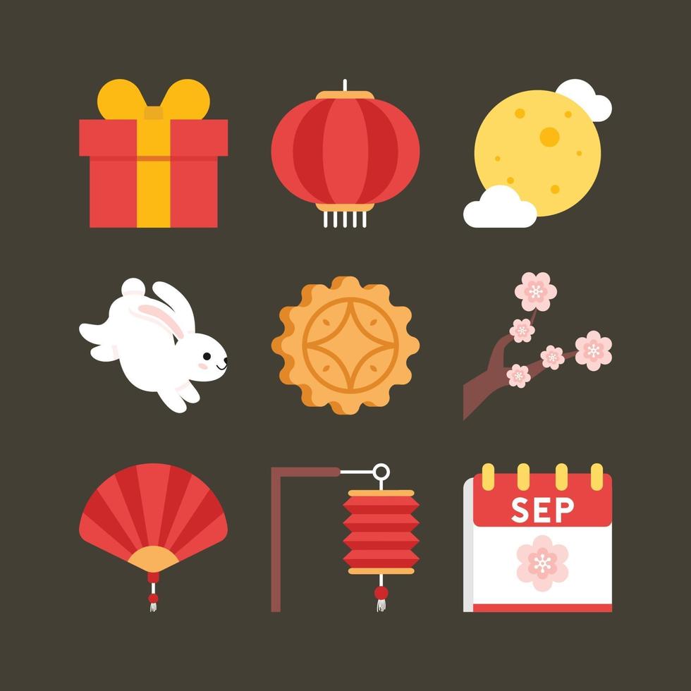 mid-herfst festival iconen set vector