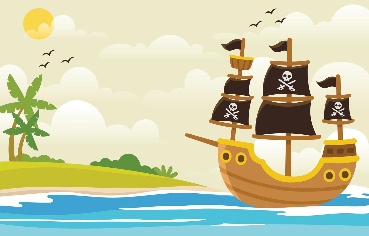 piraten schip cartoon achtergrond vector