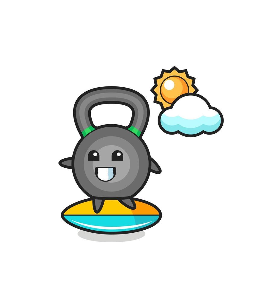 illustratie van kettlebell cartoon doen surfen op het strand vector