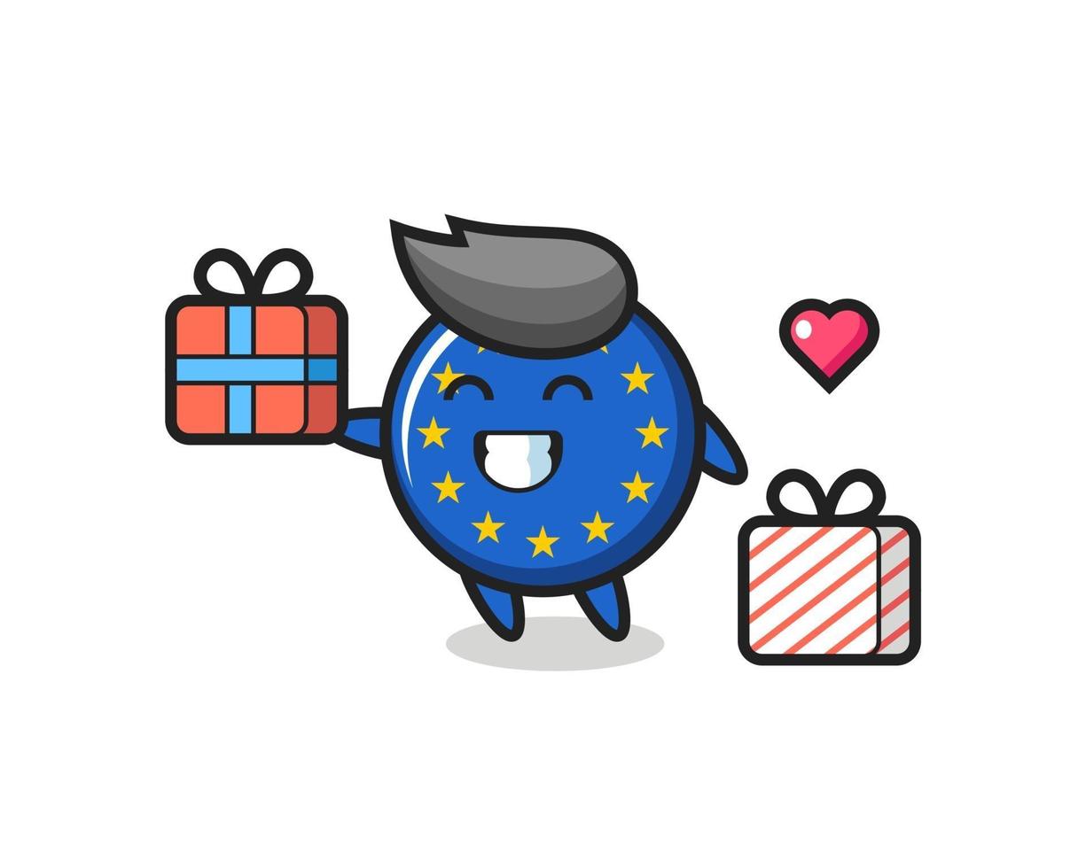 europa vlag badge mascotte cartoon die het geschenk geeft vector