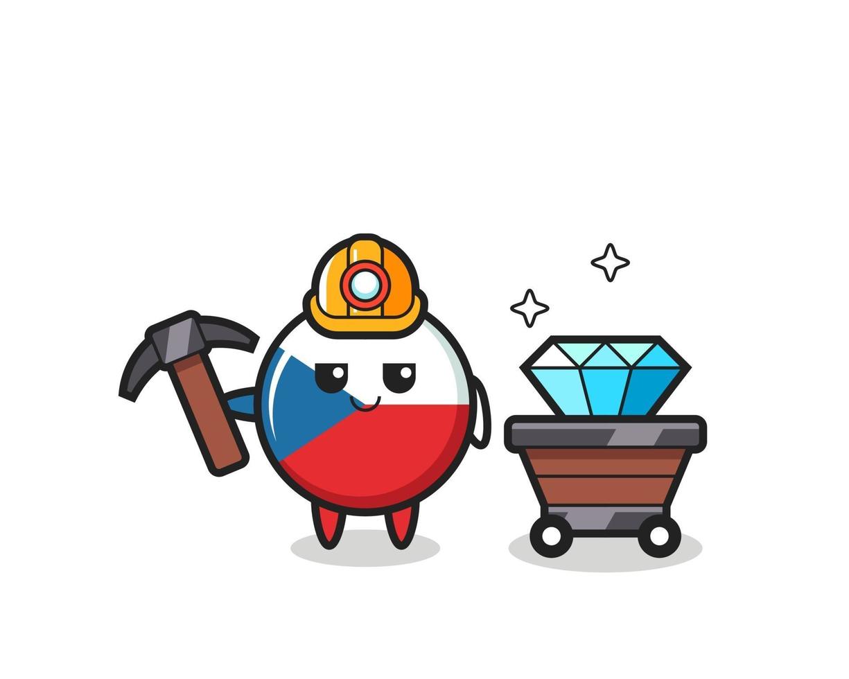 karakterillustratie van tsjechisch vlagkenteken als mijnwerker vector