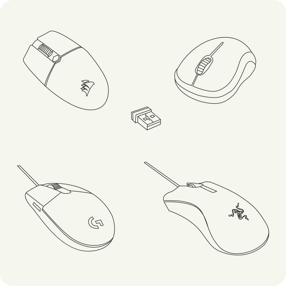 Bluetooth muis, computer muis, vector lijn kunst