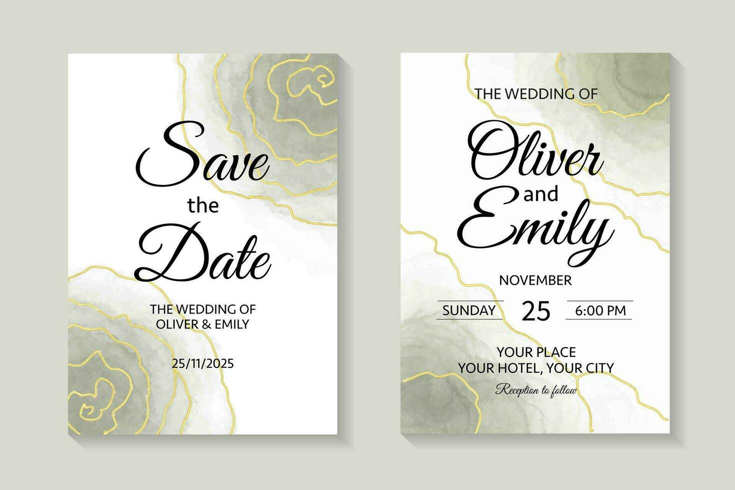 bruiloft uitnodiging kaart sjabloon reeks met waterverf plons. achtergrond voor opslaan de datum, groet, poster, en Hoes vector