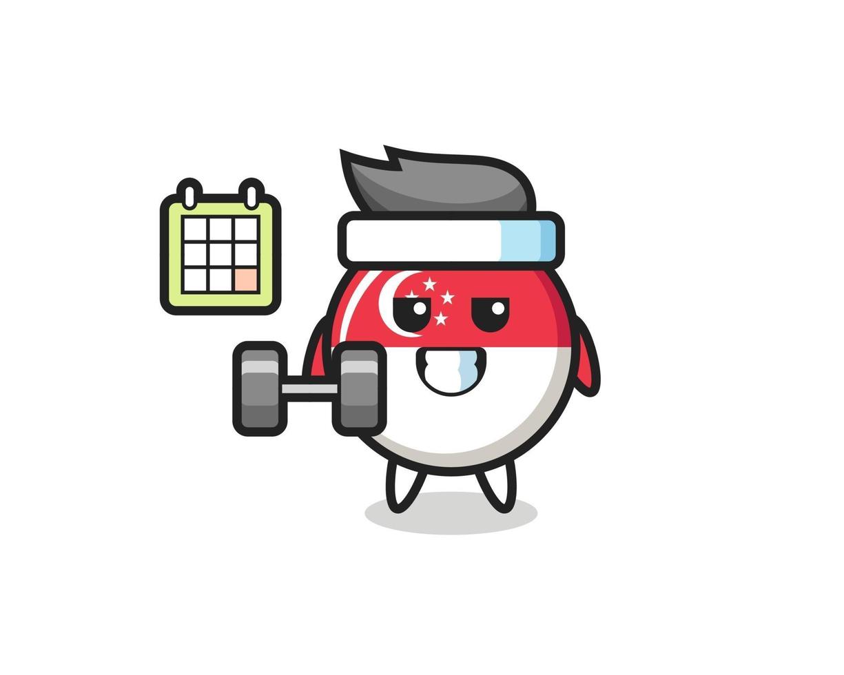 singapore vlag badge mascotte cartoon doet fitness met dumbbell vector