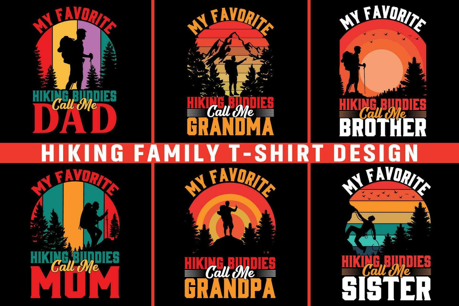 wandelen familie t-shirt ontwerp bundel vector