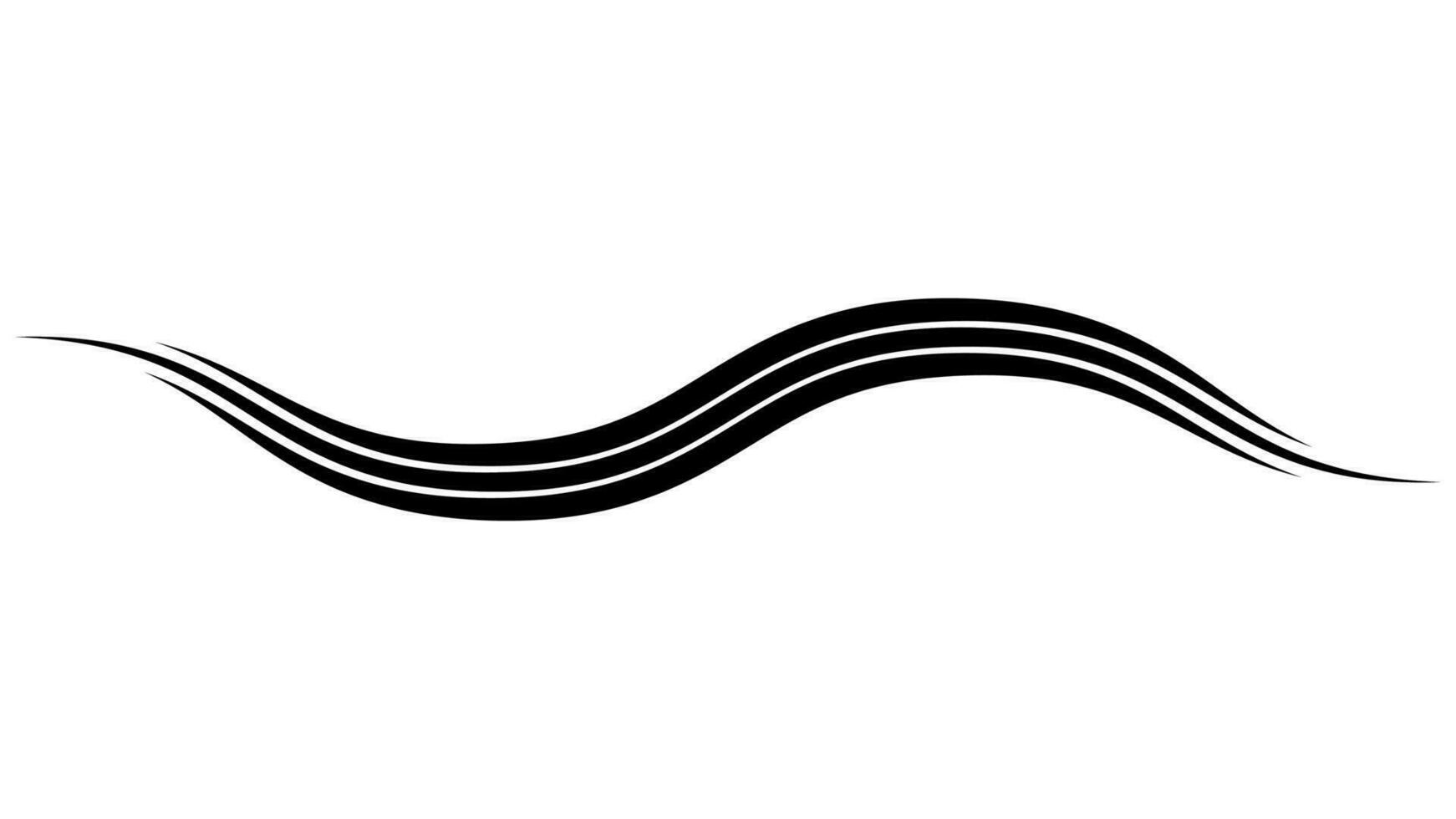 verdrievoudigen gebogen golvend lijn swoosh Aan zwiepen, logo streep vector