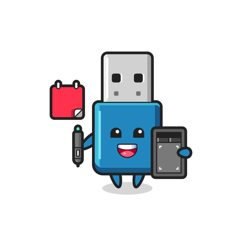 illustratie van flash drive usb-mascotte als grafisch ontwerper vector