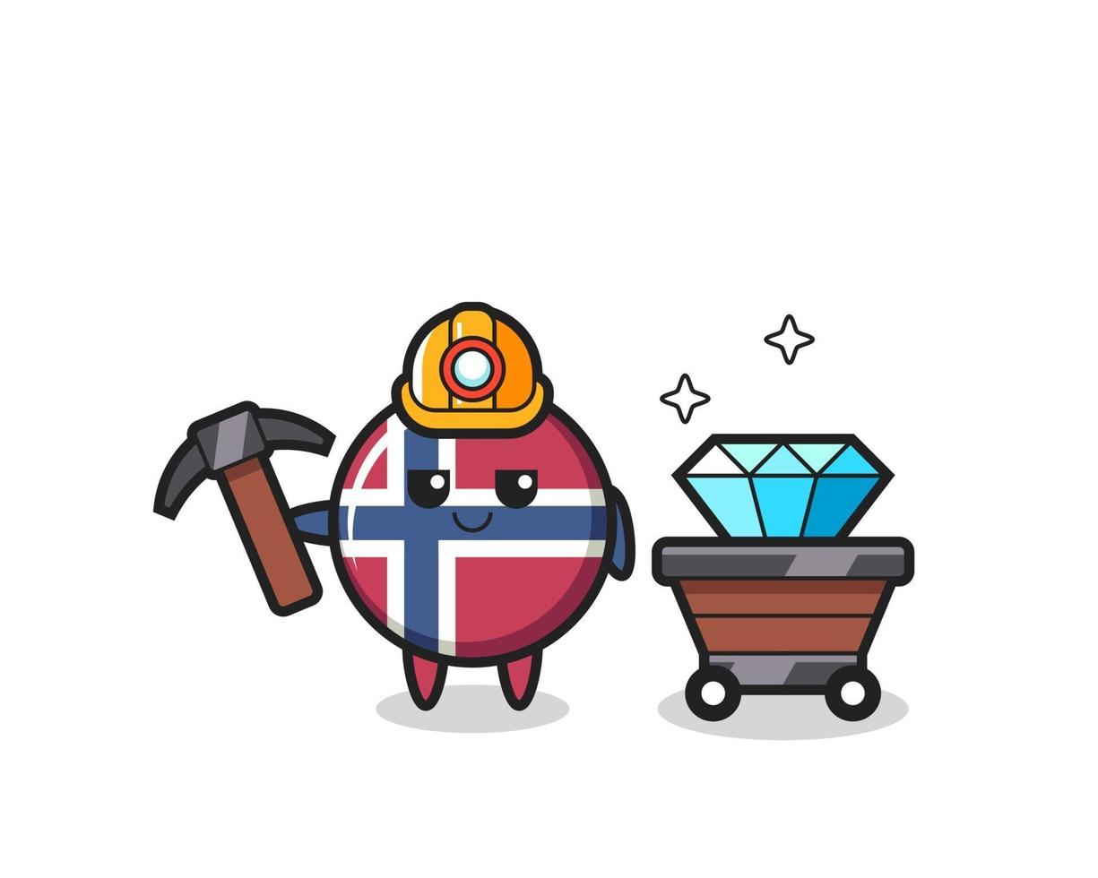 karakterillustratie van de vlag van Noorwegen als mijnwerker vector