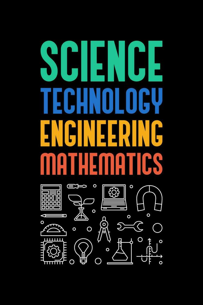 wetenschap, technologie, bouwkunde en wiskunde creatief spandoek. stam vector schets verticaal donker illustratie