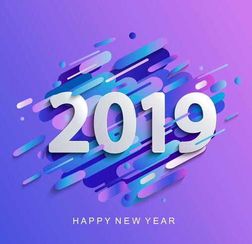 Nieuwjaar 2019 op de moderne achtergrond van de gradiëntmotie vector