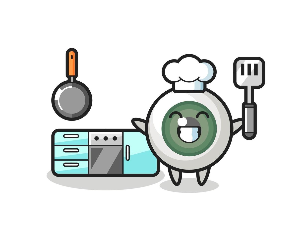 oogbol karakter illustratie als een chef-kok aan het koken is vector