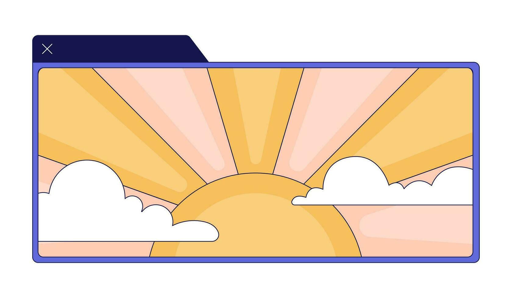 toepassing venster zonsopkomst ochtend- 2d lineair tekenfilm voorwerp. zonnestralen wolken speler video geïsoleerd lijn vector element wit achtergrond. gouden uur lucht media streaming kleur vlak plek illustratie