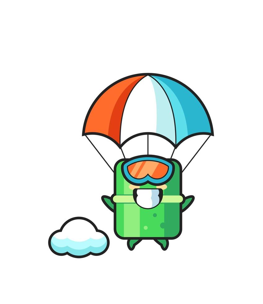 bamboe mascotte cartoon is aan het parachutespringen met een blij gebaar vector