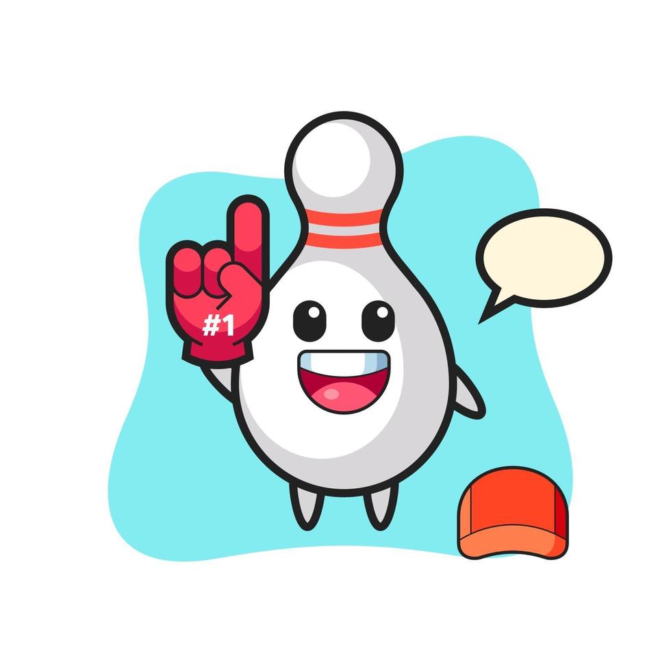 bowling pin illustratie cartoon met nummer 1 fans handschoen vector