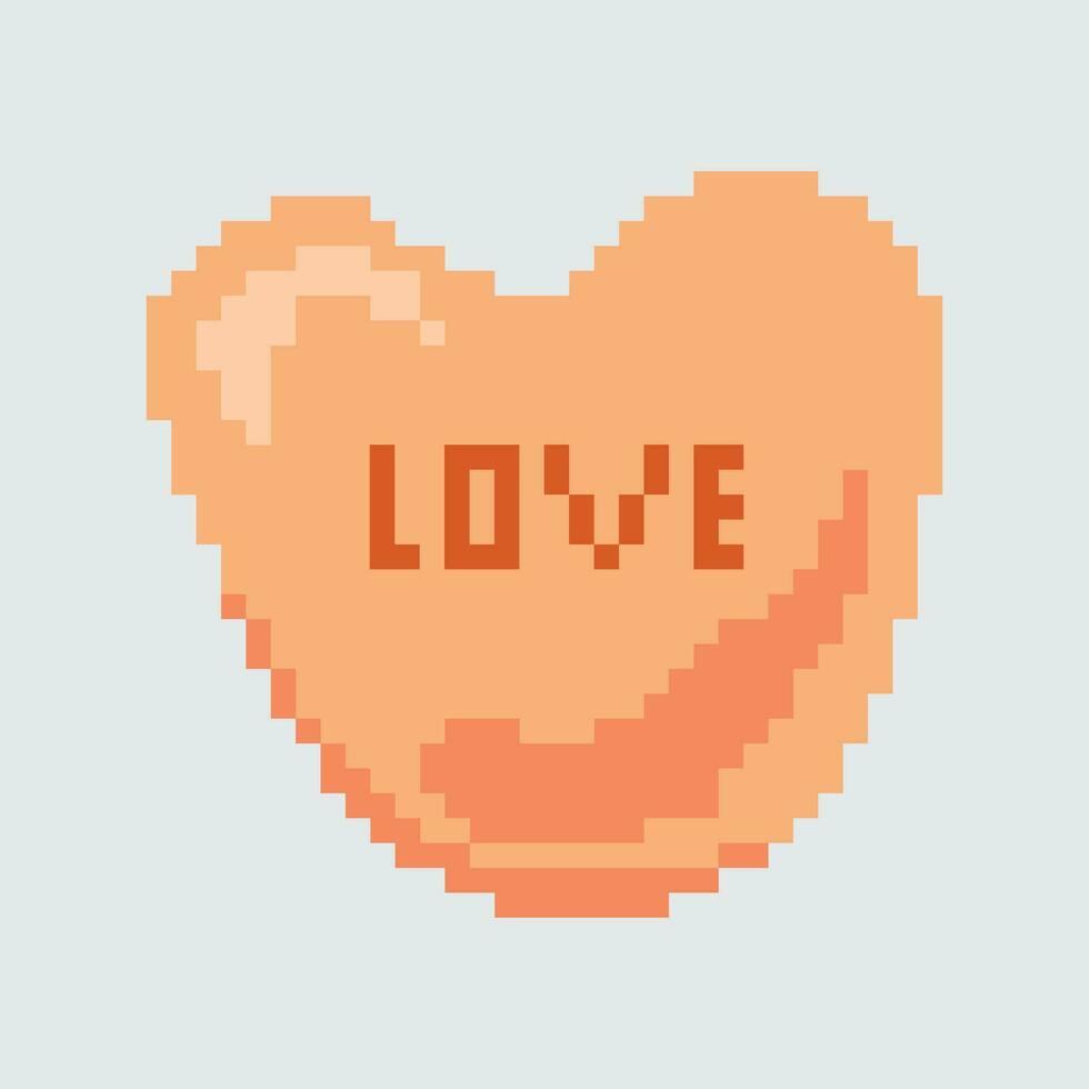 pixel snoep hart met de woord liefde in de centrum vector