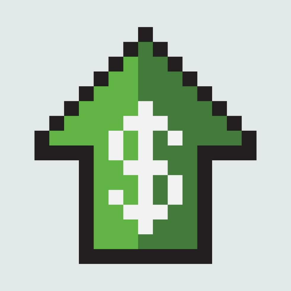 een pixel groen pijl met een dollar teken Aan het vector