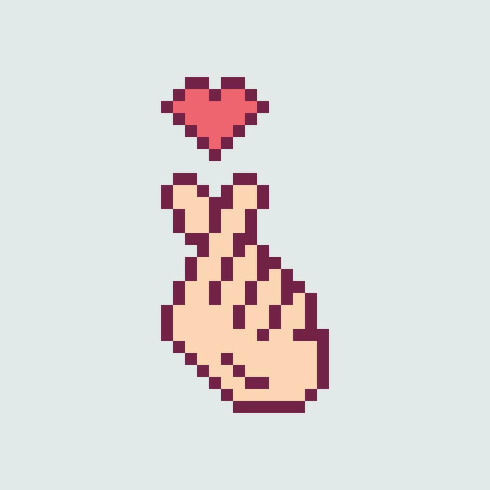 pixel hand- met hart vector