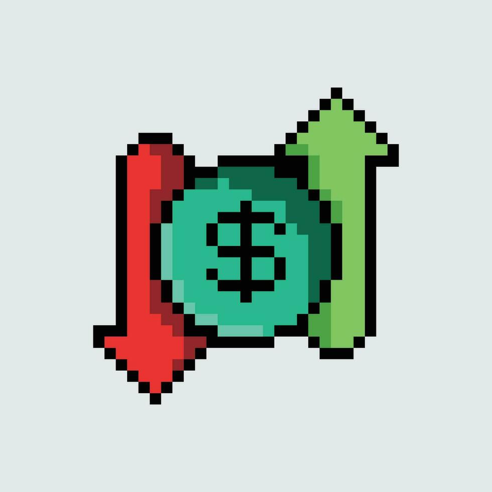pixel kunst dollar teken en pijlen vector