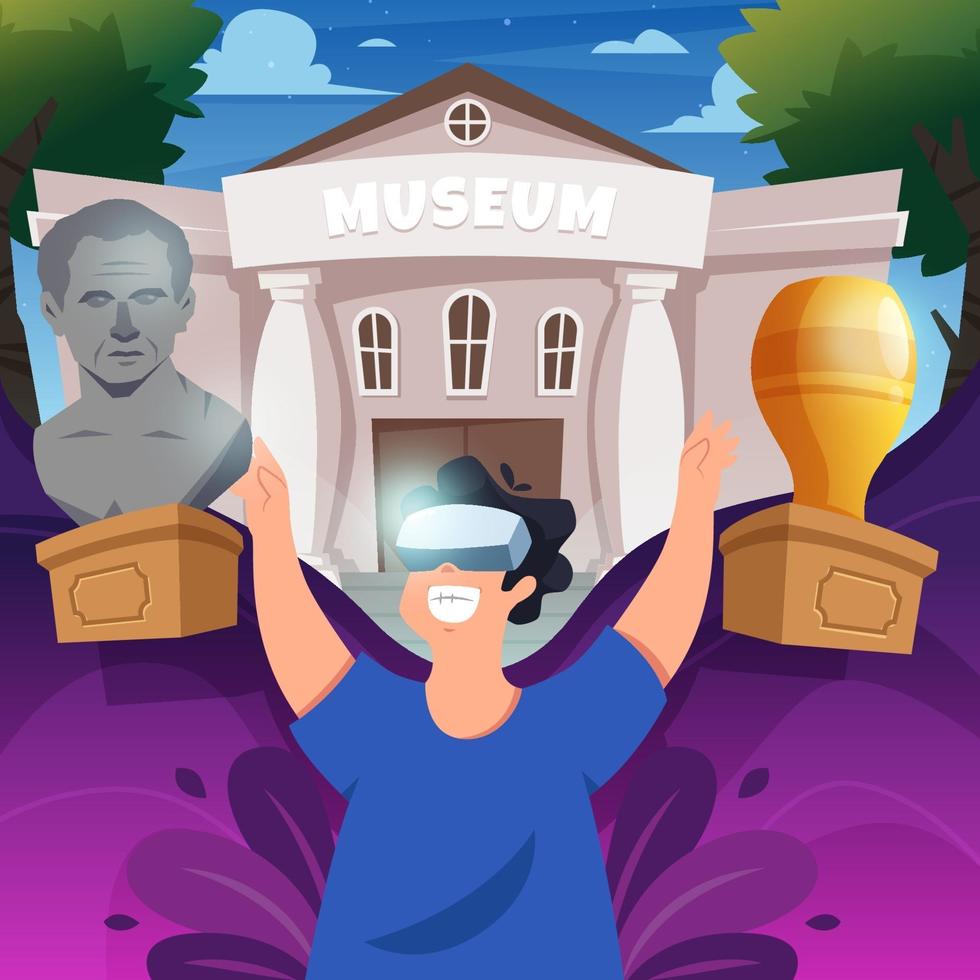 virtueel toerisme vr naar museum vector