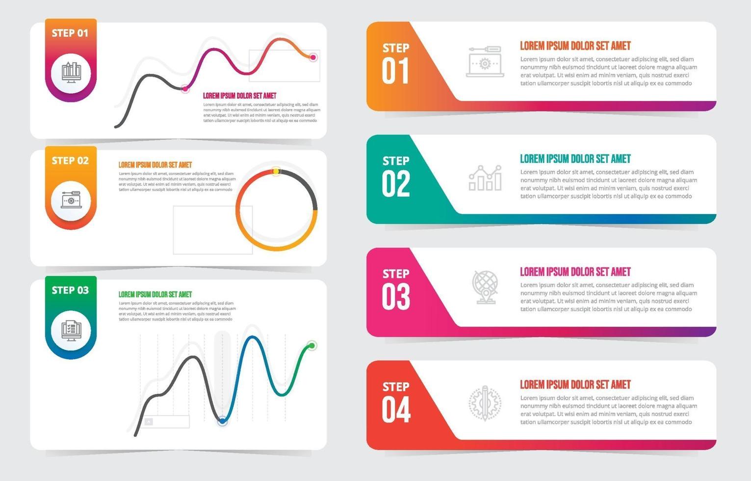 stap voor stap infographic visuele data mockup-sjabloon vector