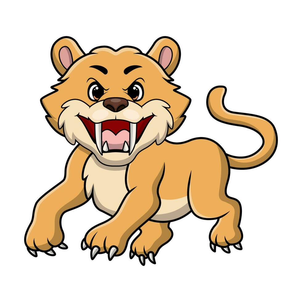 schattig smilodon tekenfilm Aan wit achtergrond vector