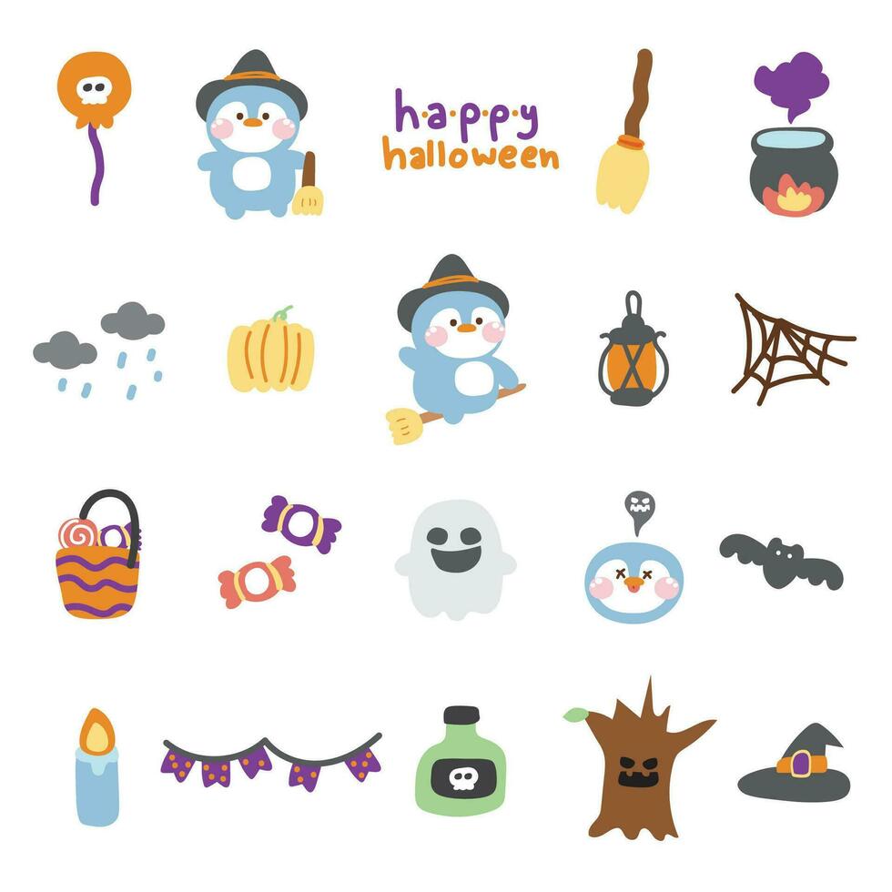 reeks van schattig icoon pinguïn heks in halloween concept.festival.herfst vector