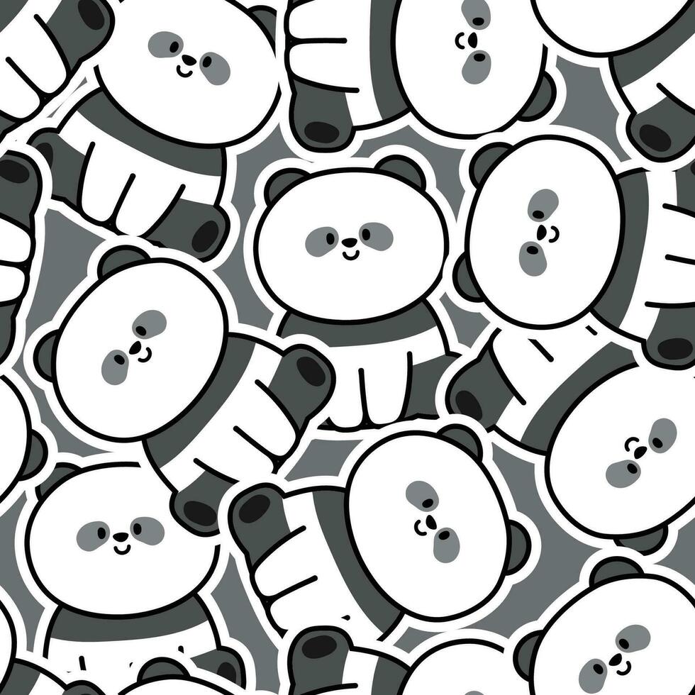 naadloos patroon van schattig panda beer zitten sticker tekenfilm achtergrond.chinees dier hand- getekend.glimlach gezicht.afbeelding voor kaart, poster, schat kleding.kawaii.vector.illustratie. vector