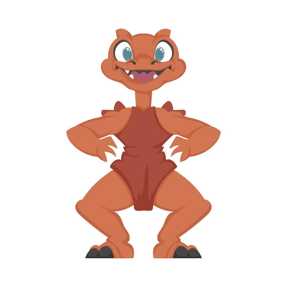 mystiek, fantastisch grappig oranje dinosaurus. tekenfilm stijl vector
