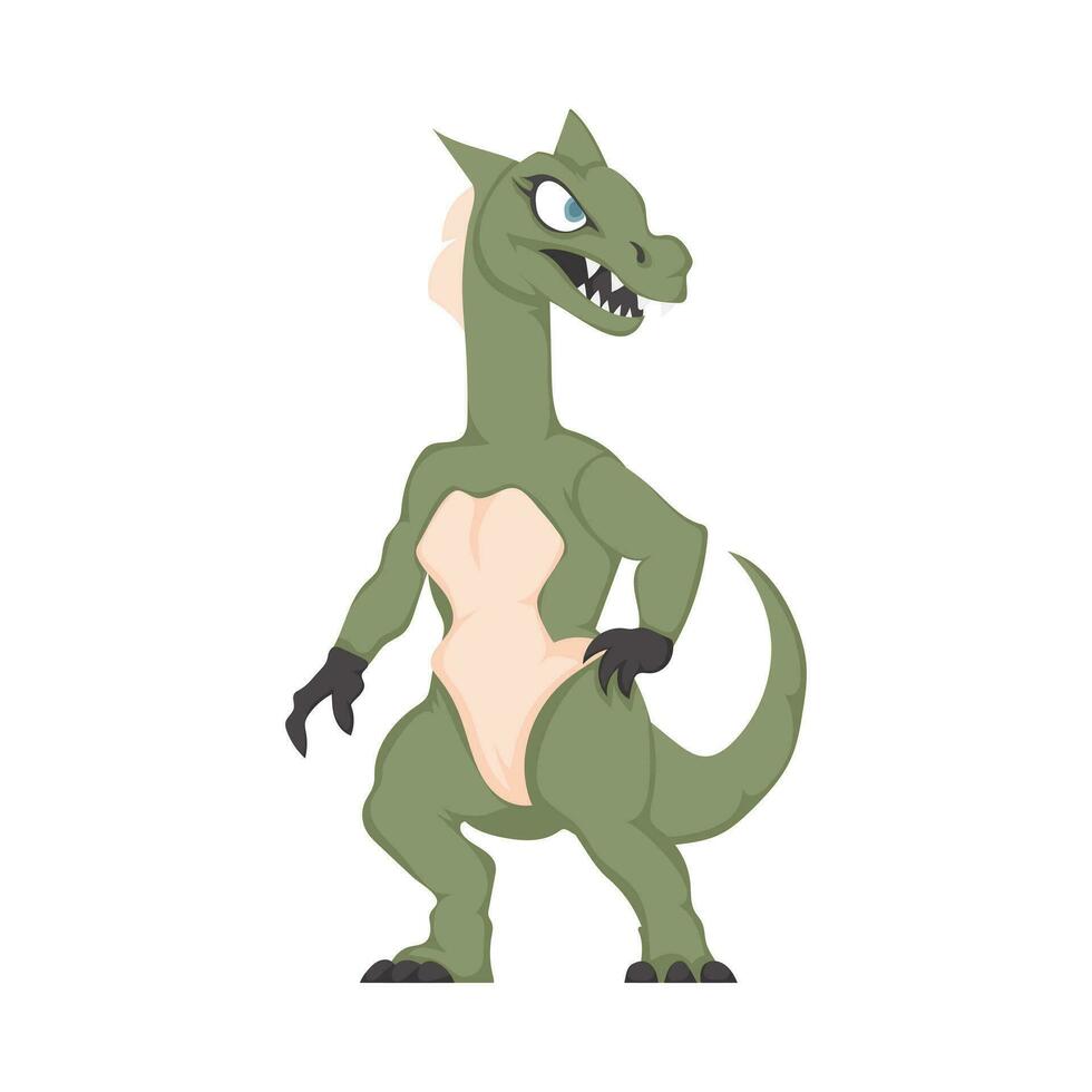 mystiek, fantastisch grappig groen dinosaurus. tekenfilm stijl vector