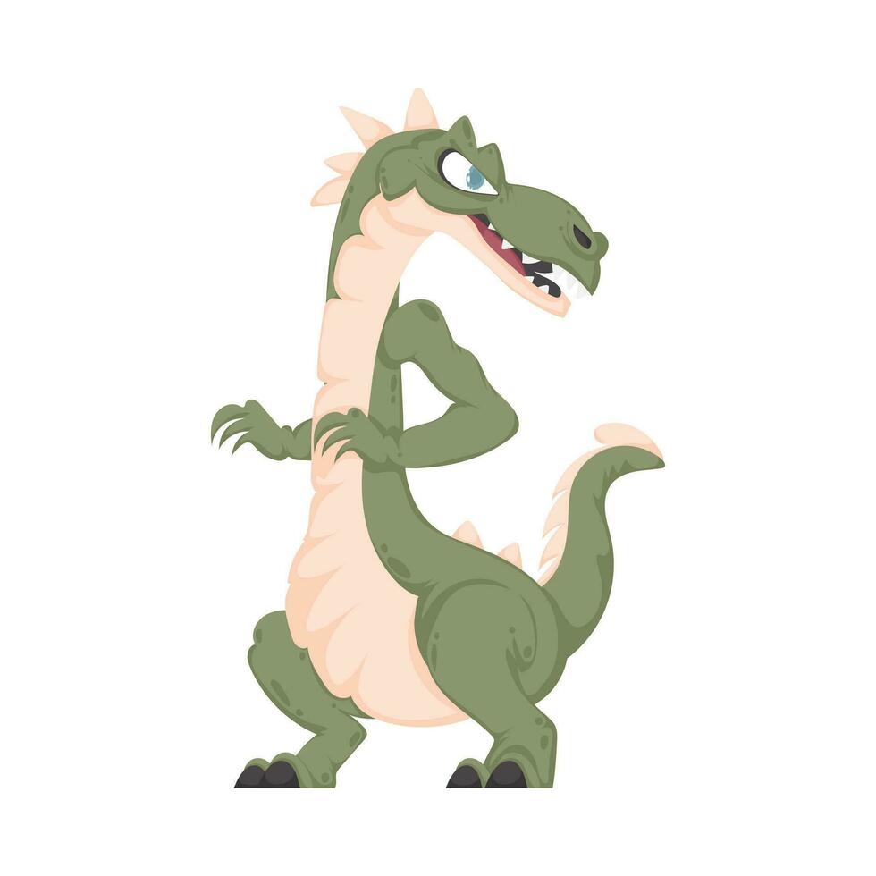 mystiek, fantastisch grappig groen dinosaurus. tekenfilm stijl vector