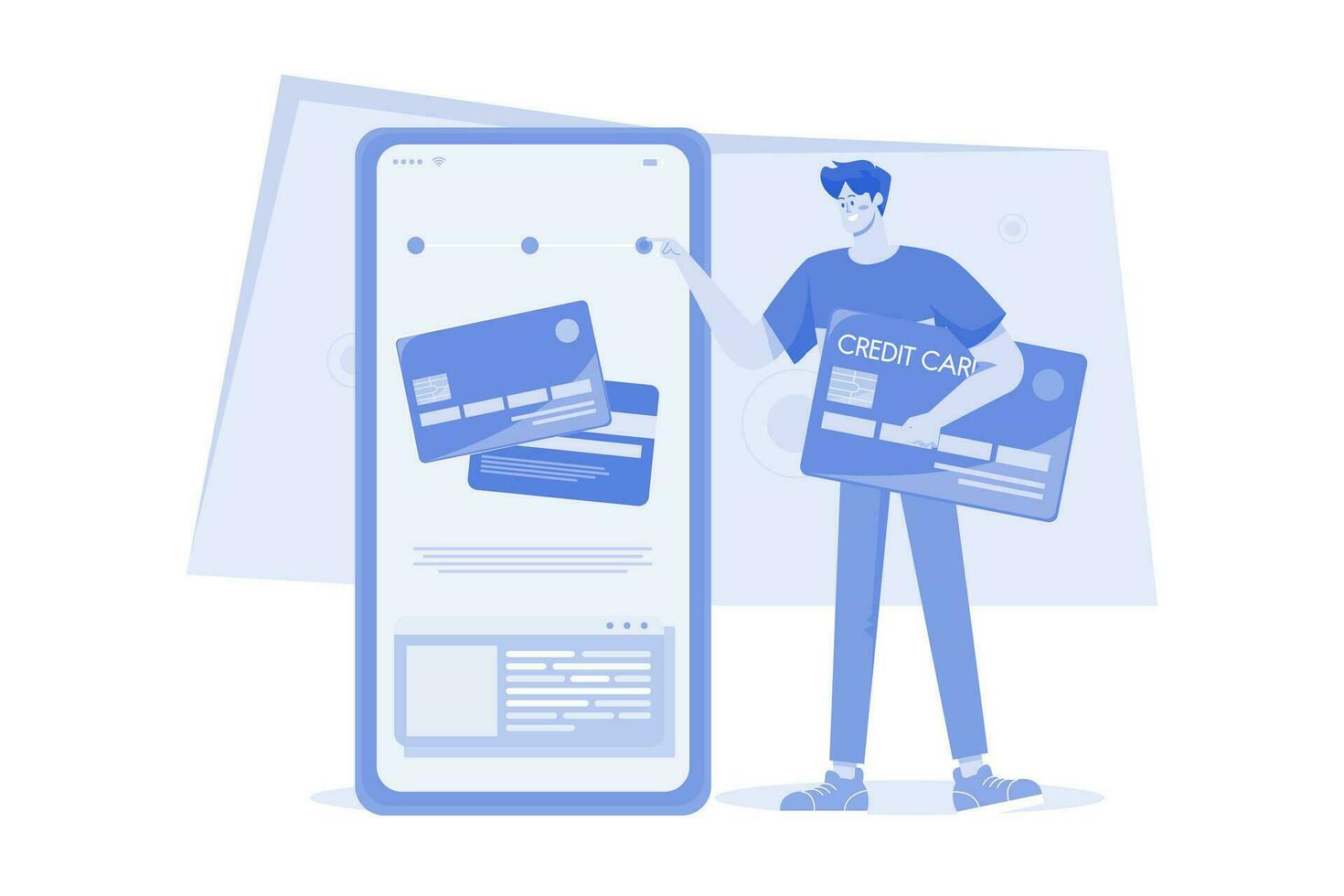 Mens Holding credit kaart illustratie concept Aan een wit achtergrond vector