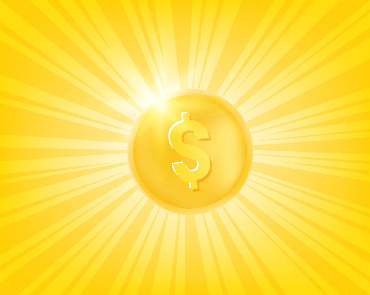 glanzende gouden munt met zonnestralen vector