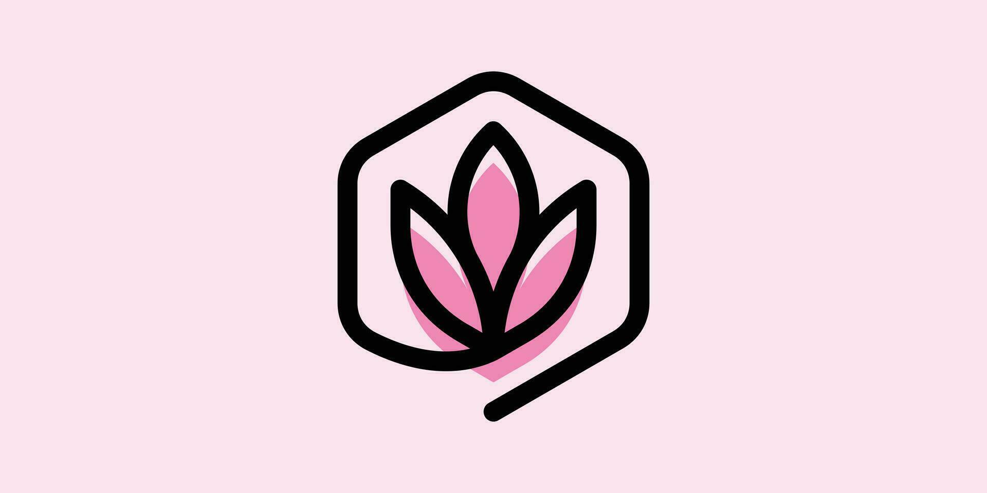 logo ontwerp combineren een zeshoek vorm met bloemen. vector
