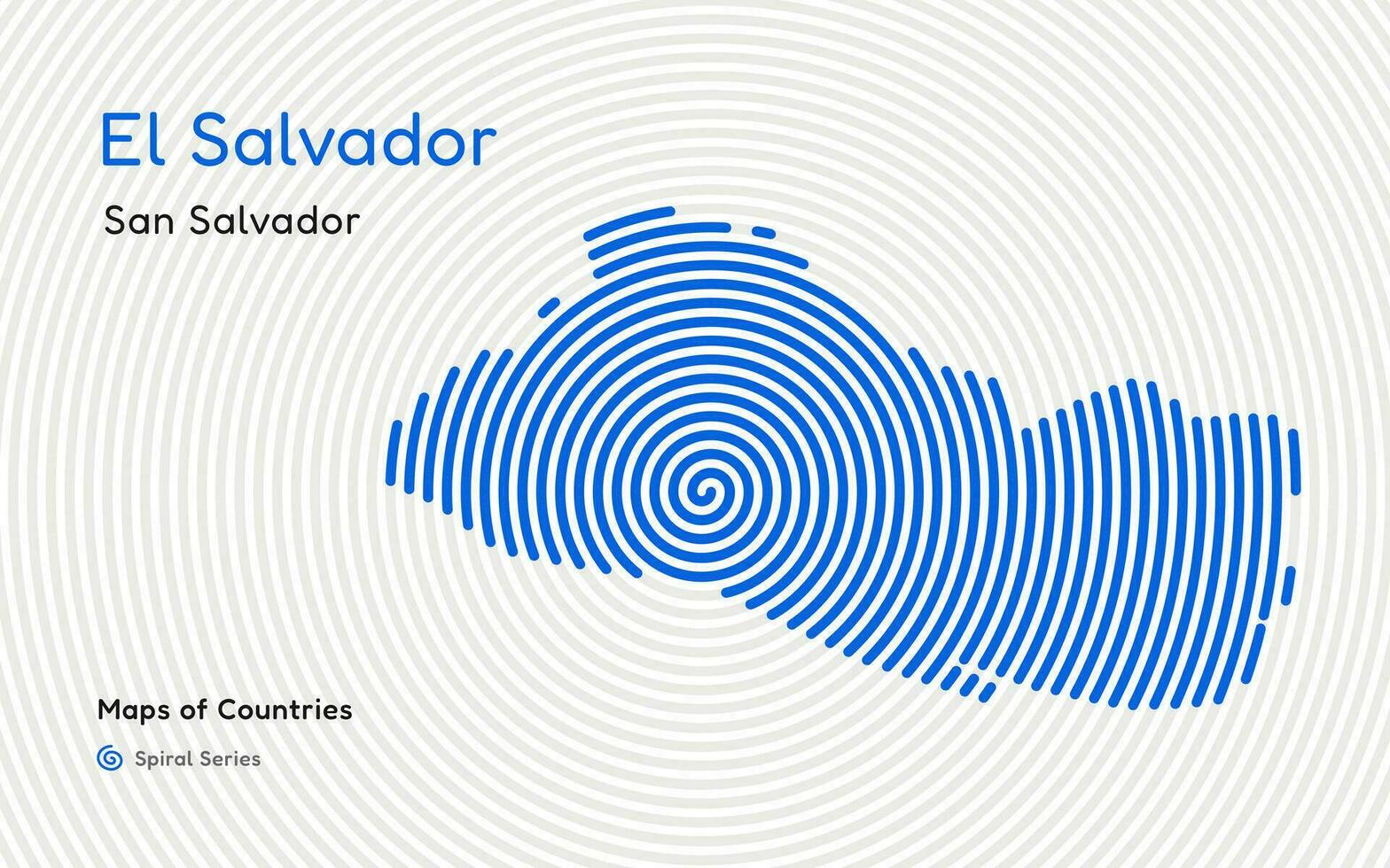 abstract kaart van el Salvador in een cirkel spiraal patroon met een hoofdstad van san redder. Latijns Amerika set. vector