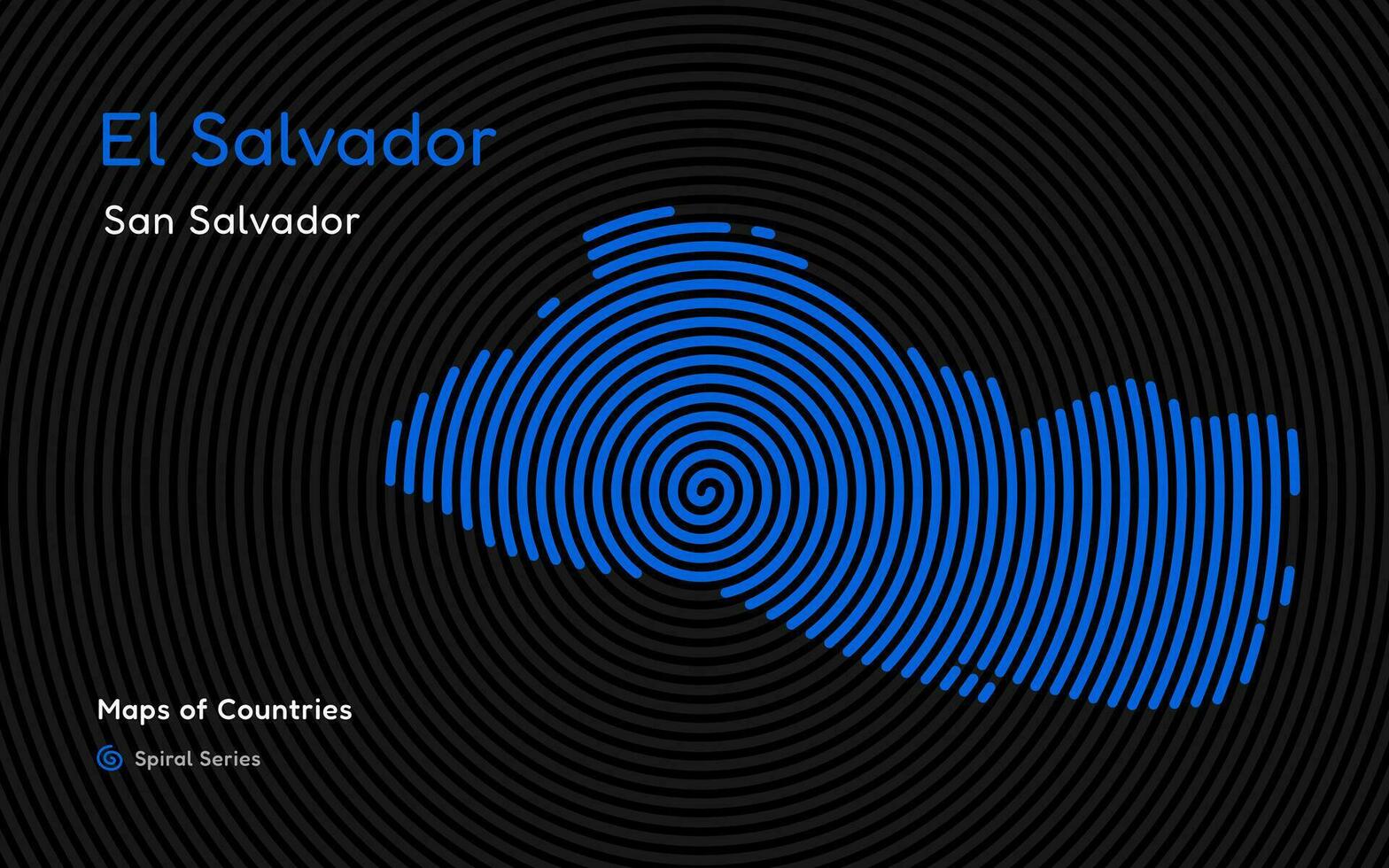 abstract kaart van el Salvador in een cirkel spiraal patroon met een hoofdstad van san redder. Latijns Amerika set. vector