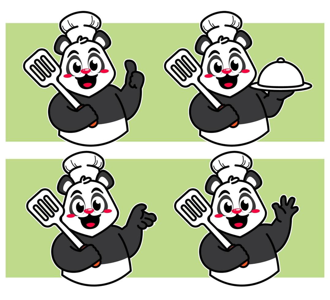 chef panda heerlijk gerechten en taart vector