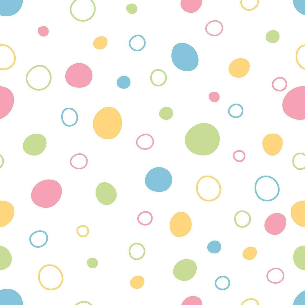 schattig kleurrijk naadloos patroon met vlekken voor kinderen illustraties.veelkleurig cirkels Aan een wit achtergrond voor kleding stof vector