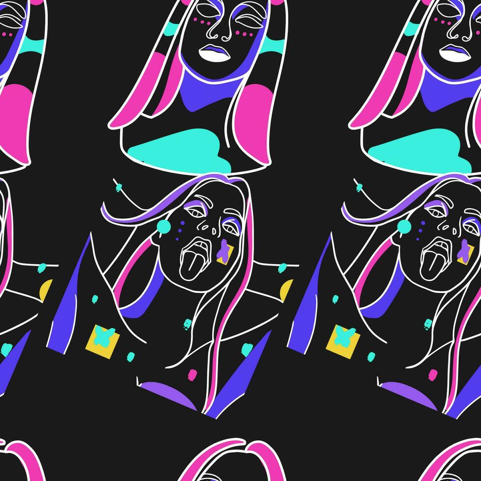 naadloos patroon vrouw abstract silhouet vector bundel. verbijsterend hand getekend minimalistisch abstract ontwerpen van gezichten, handen, en vorm