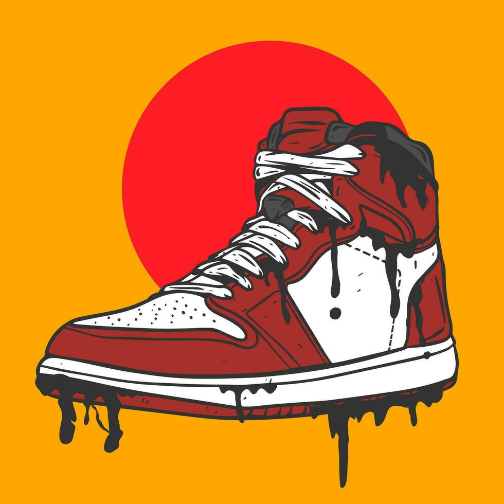 hand- getrokken van druipend schoen in vector illustratie formaat. sportschoenen kant visie naadloos patroon. mode sneaker