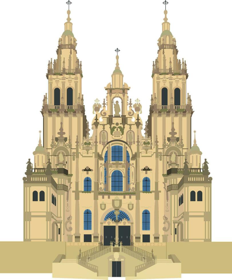 Santiago de compostela kathedraal, Spanje. geïsoleerd Aan wit achtergrond vector illustratie.