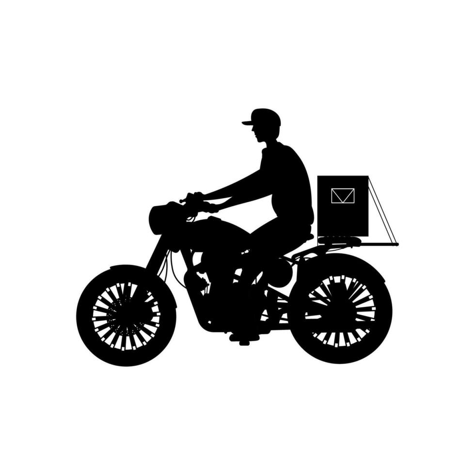 vector illustratie van postbode silhouet leveren dozen rijden een klassiek motor