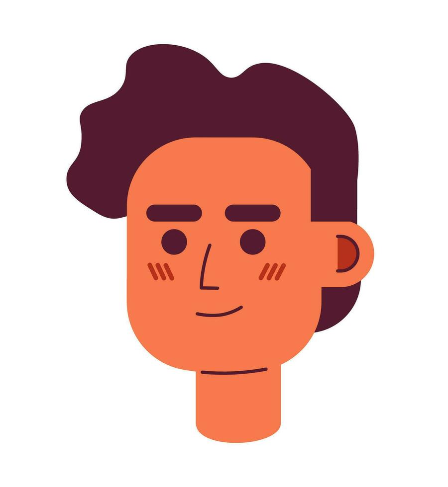 midden- oostelijk jong vent 2d vector avatar illustratie. mannetje Arabisch glimlachen tekenfilm karakter gezicht portret. gekruld haar- volwassen Mens vriendelijk vlak kleur gebruiker profiel beeld geïsoleerd Aan wit achtergrond